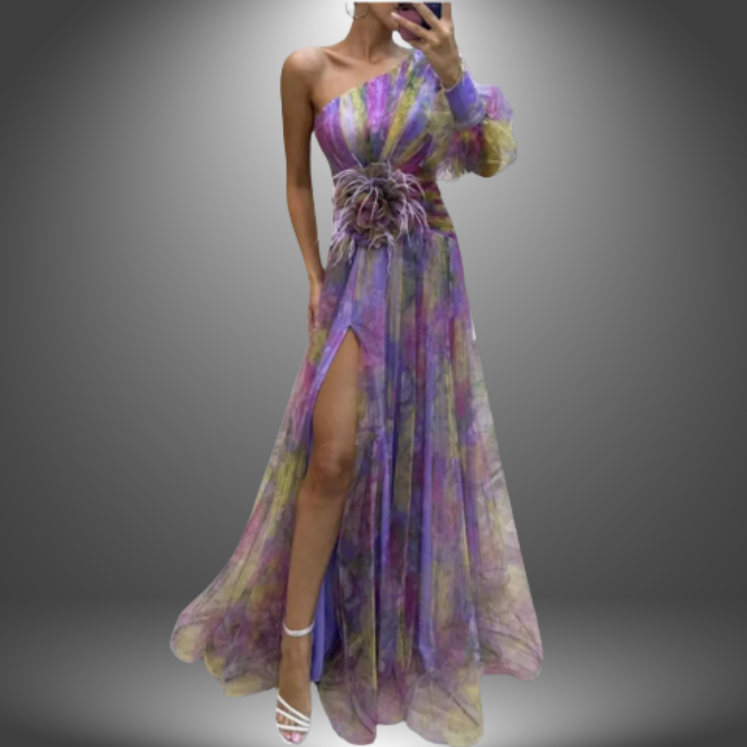 Indigo – Elegant One-Shoulder Tie-Dye Party Dress