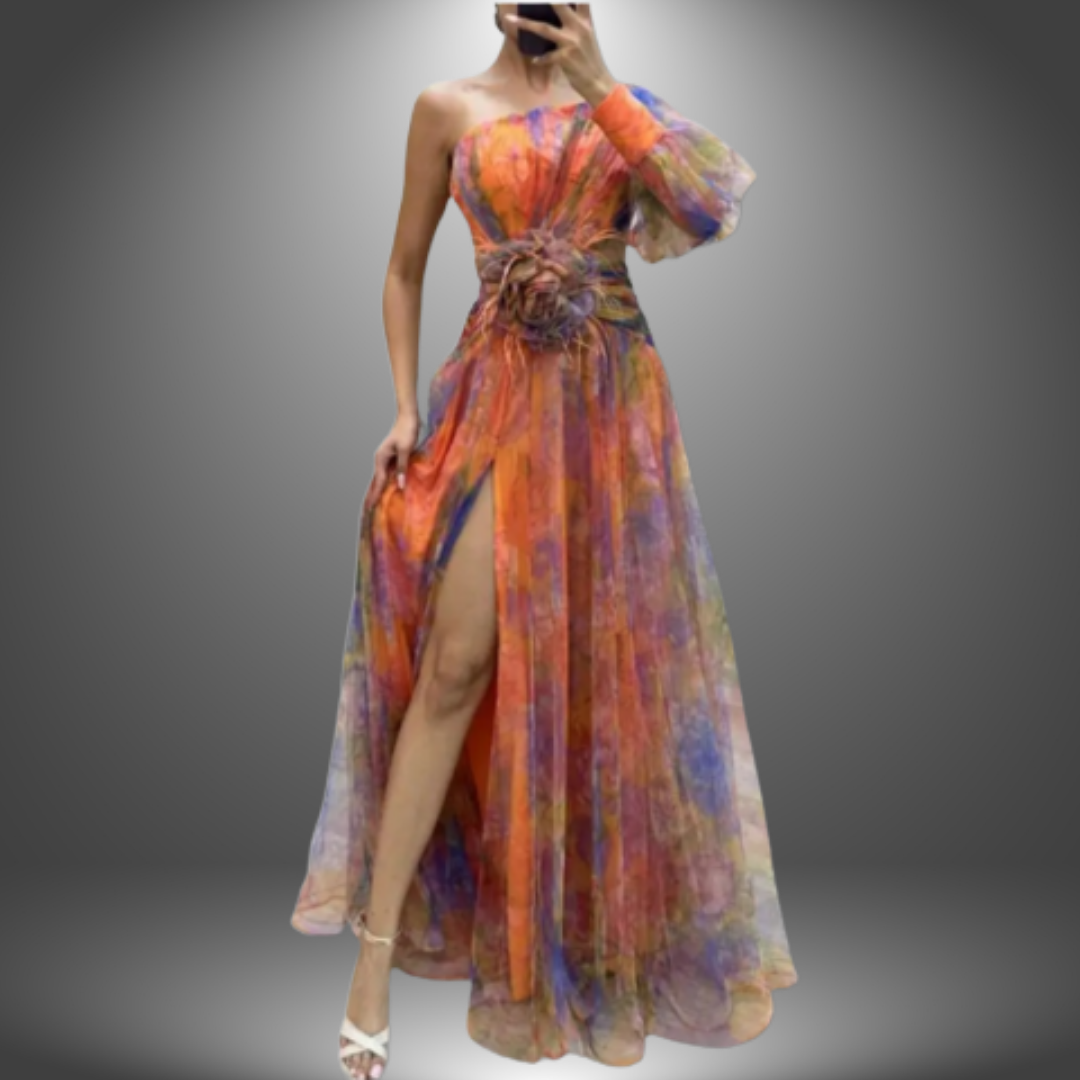 Indigo – Elegant One-Shoulder Tie-Dye Party Dress