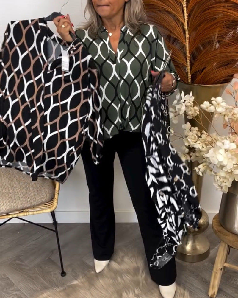 Janny – Casual Blouse with Long Sleeves and Elegant Pattern