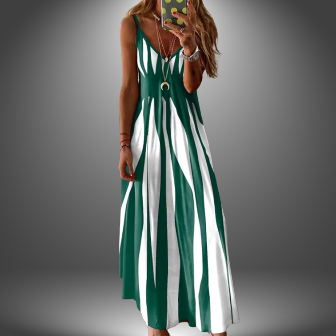 Aria – Elegant Sleeveless Stripe Printed Long Dress