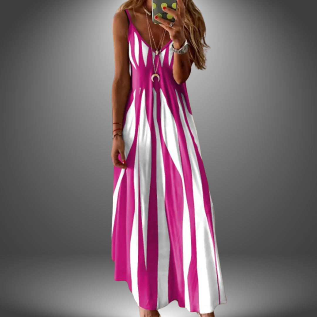Aria – Elegant Sleeveless Stripe Printed Long Dress