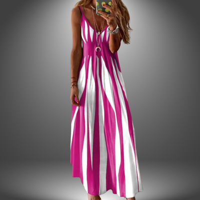 Aria – Elegant Sleeveless Stripe Printed Long Dress