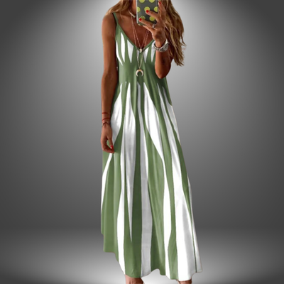 Aria – Elegant Sleeveless Stripe Printed Long Dress
