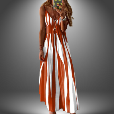 Aria – Elegant Sleeveless Stripe Printed Long Dress
