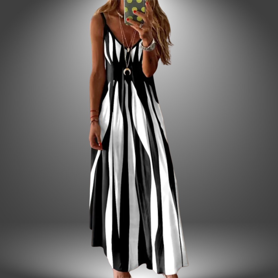 Aria – Elegant Sleeveless Stripe Printed Long Dress