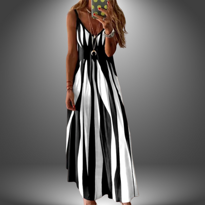 Aria – Elegant Sleeveless Stripe Printed Long Dress
