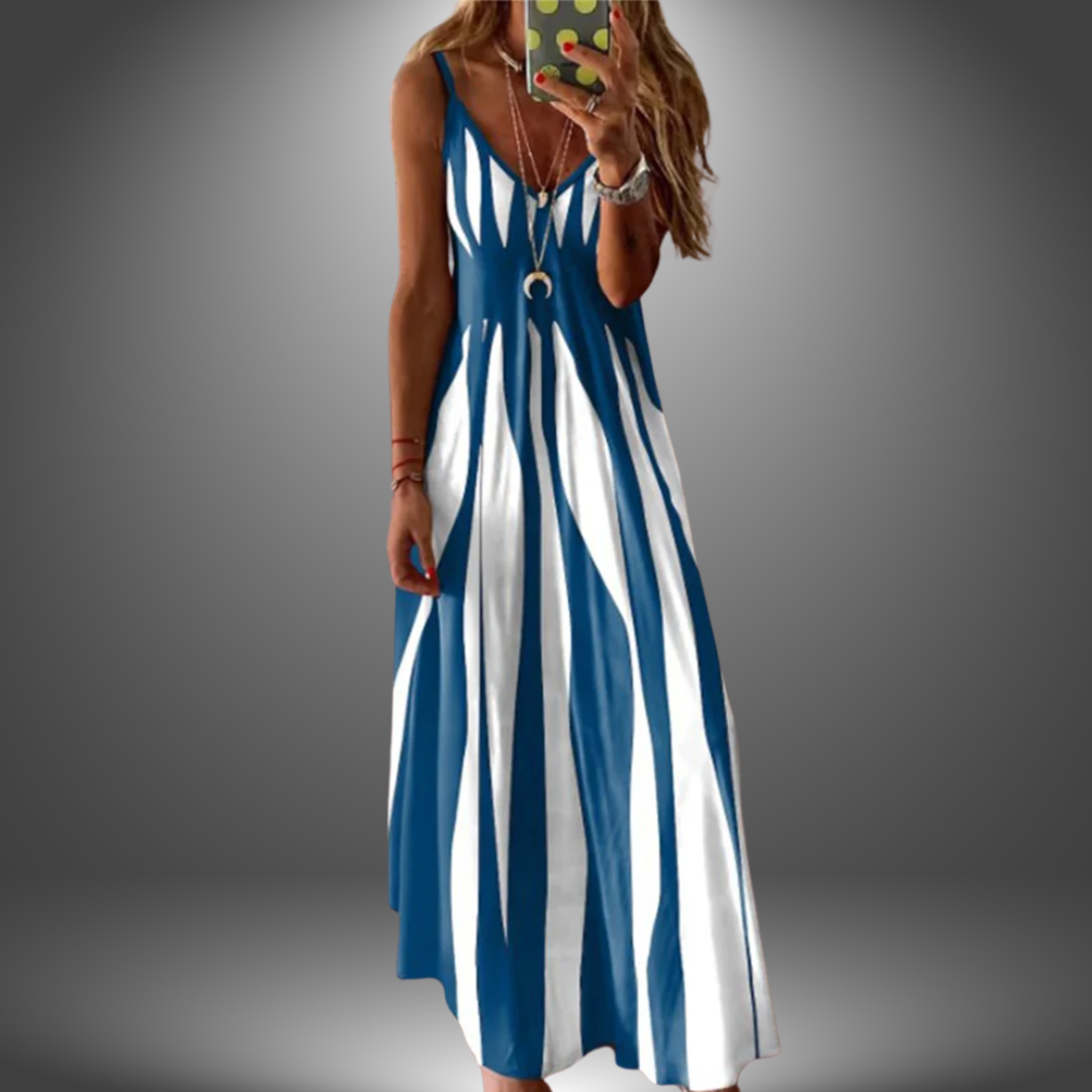 Aria – Elegant Sleeveless Stripe Printed Long Dress