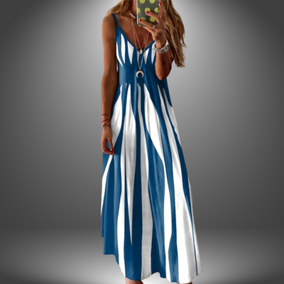 Aria – Elegant Sleeveless Stripe Printed Long Dress