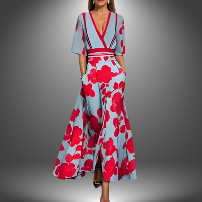 Rhea – Flattering V-Neck Printed Maxi Dress
