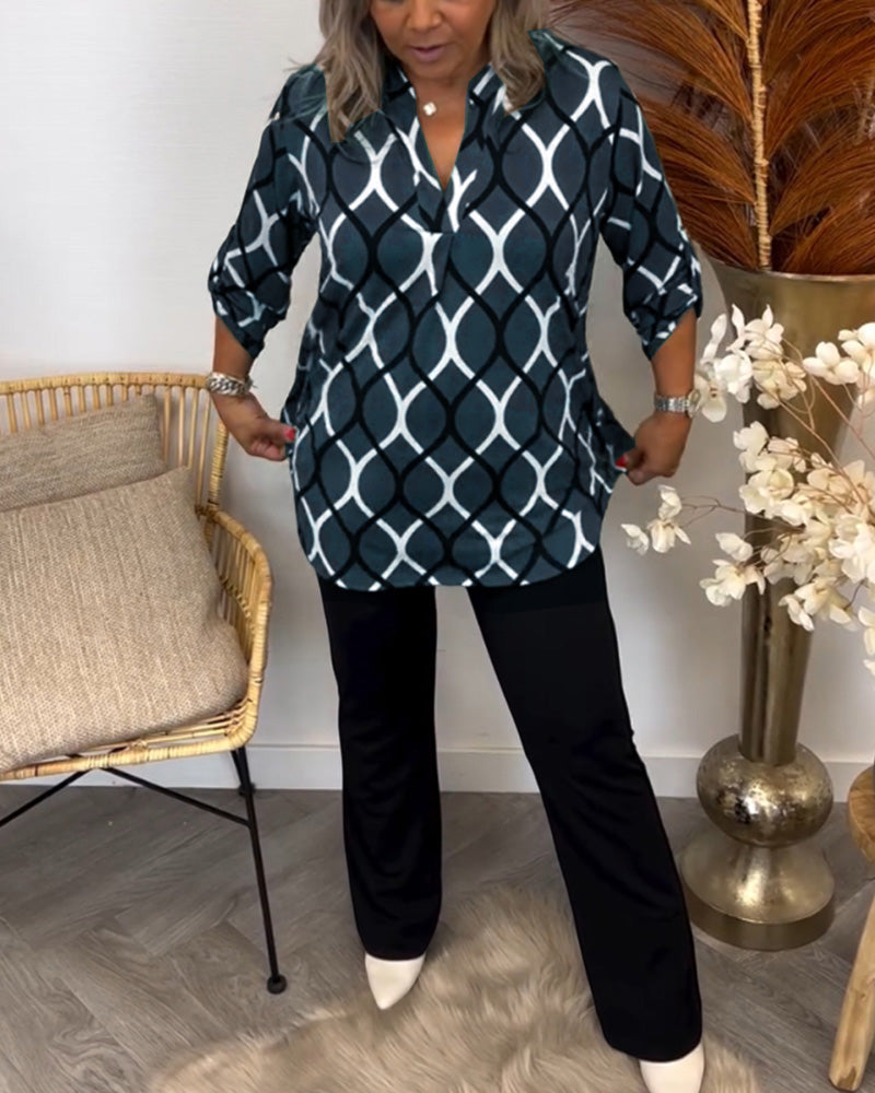 Janny – Casual Blouse with Long Sleeves and Elegant Pattern