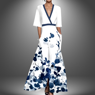 Rhea – Flattering V-Neck Printed Maxi Dress