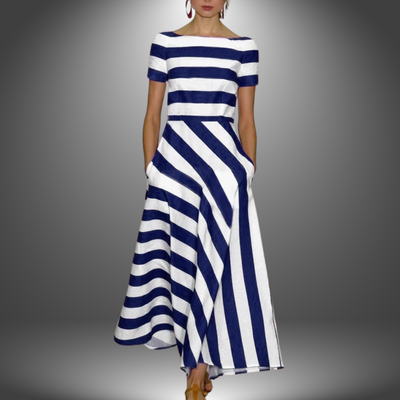 Lyric – Elegant Short-Sleeved Striped Pocket Dress