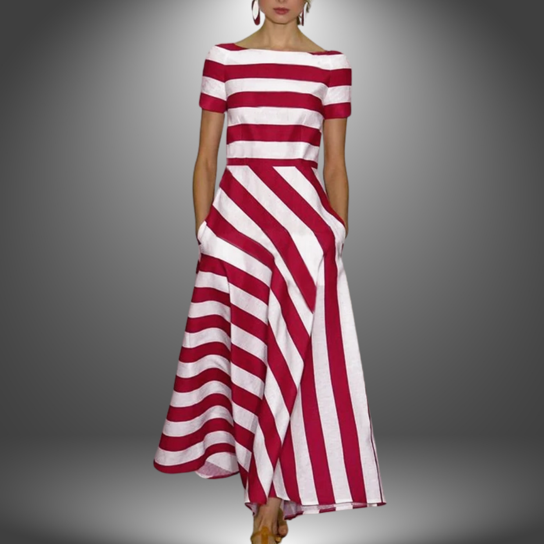 Lyric – Elegant Short-Sleeved Striped Pocket Dress