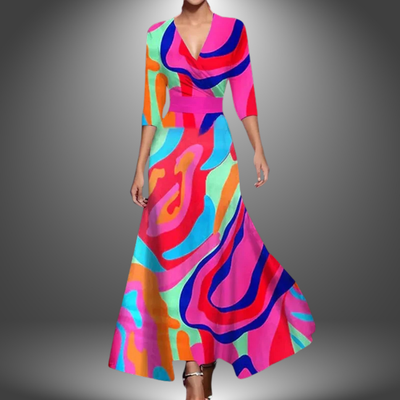 Zora – Flattering V-Neck Half Sleeve Boho Maxi Dress