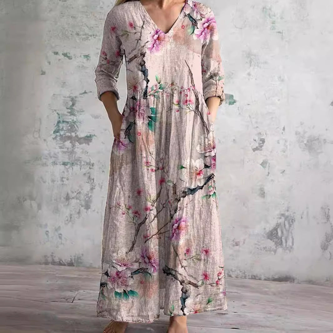 Dearyn – Summer Dress with V-Neck and Floral Pattern