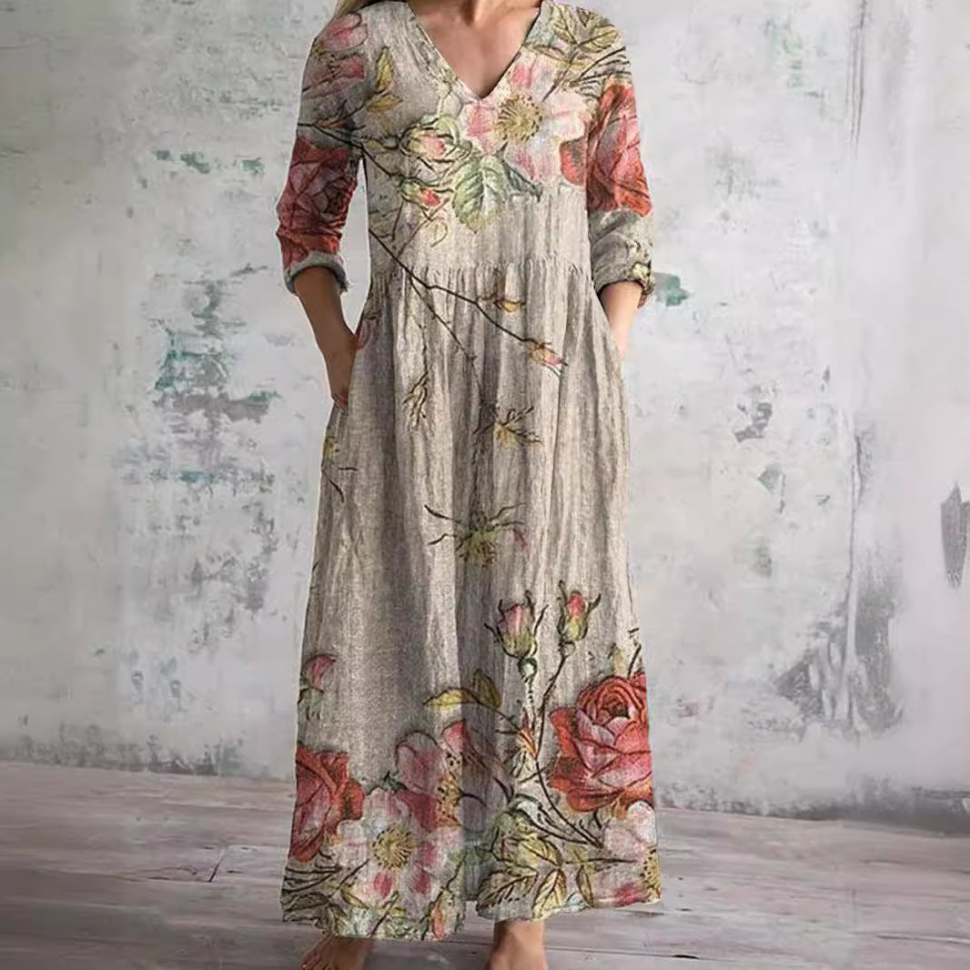 Dearyn – Summer Dress with V-Neck and Floral Pattern