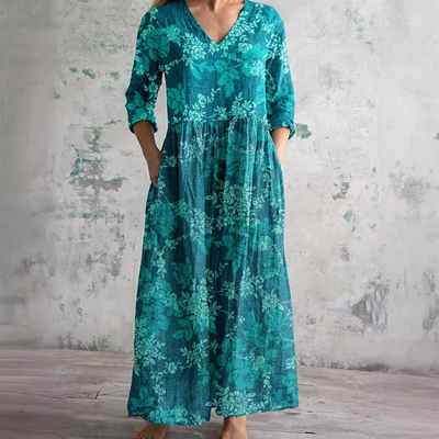 Dearyn – Summer Dress with V-Neck and Floral Pattern