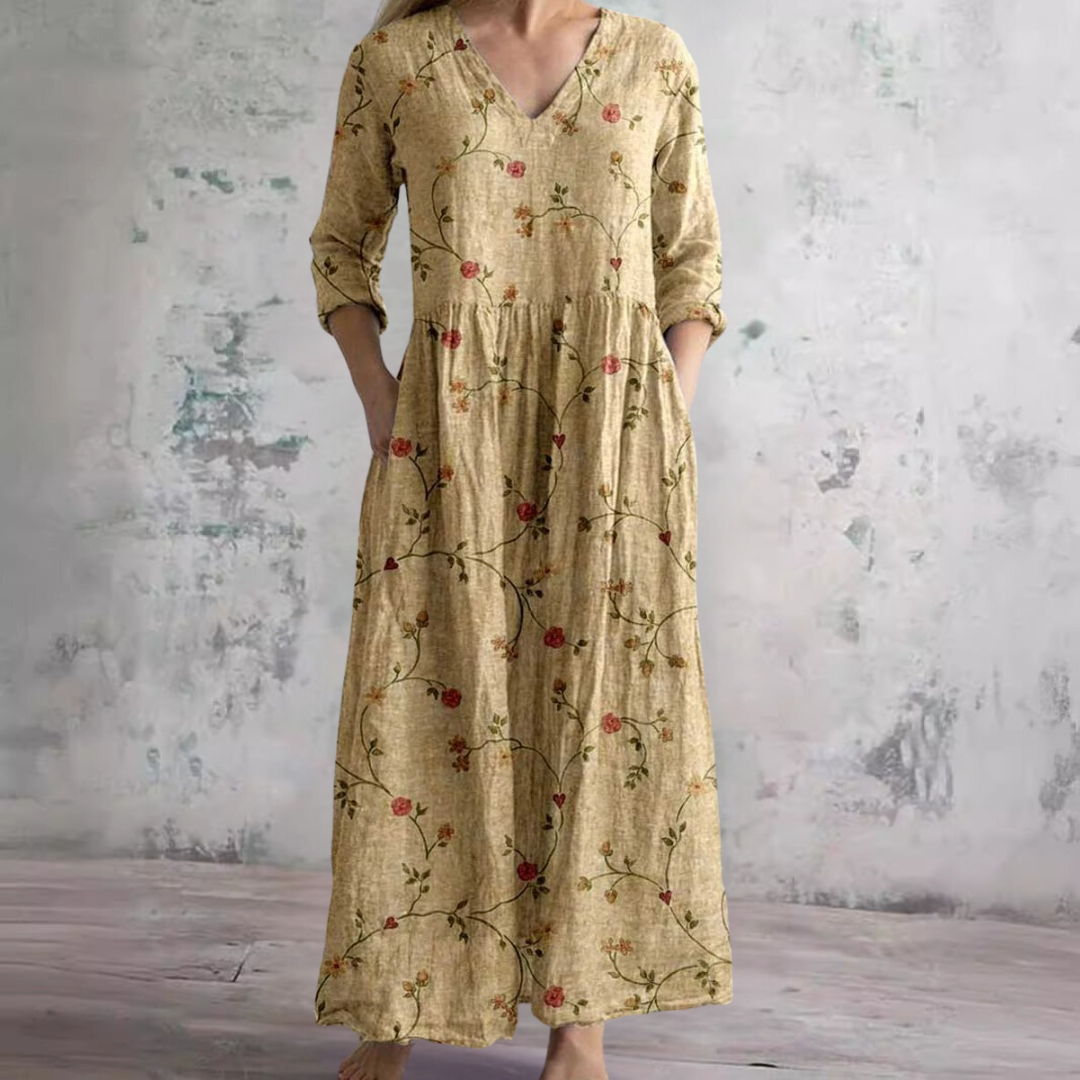Dearyn – Summer Dress with V-Neck and Floral Pattern