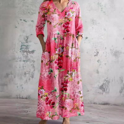 Dearyn – Summer Dress with V-Neck and Floral Pattern