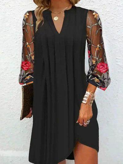 Ruby – Elegant Mini Dress with V-Neck and Sheer Sleeves