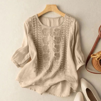 Ivy – Embroidered Relaxed Linen Blouse