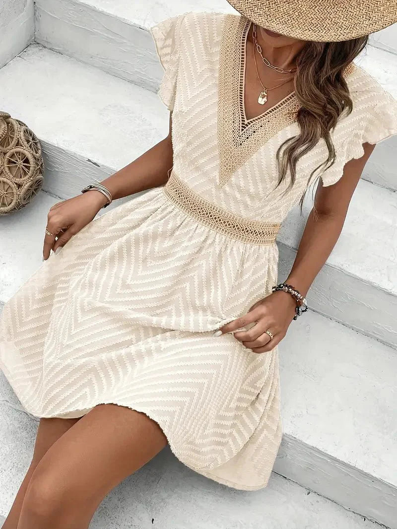 Sophia – Elegant Crochet Trim V-Neck Summer Dress