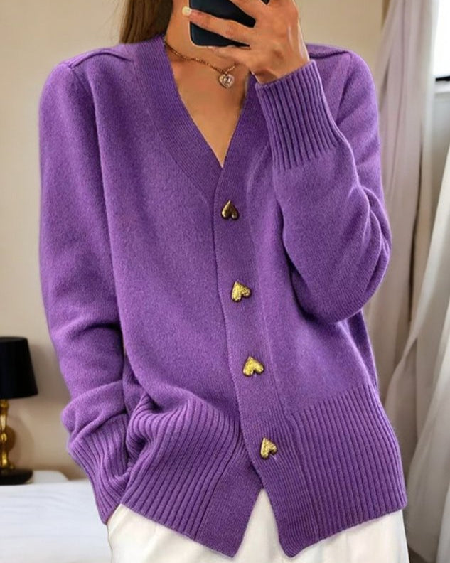 Adele – Elegant Heart Button Cardigan