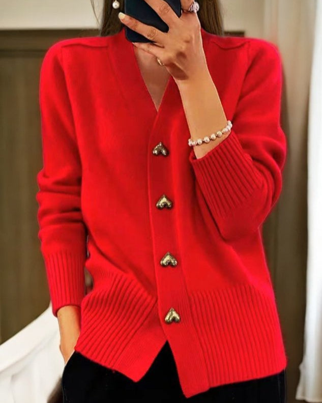 Adele – Elegant Heart Button Cardigan