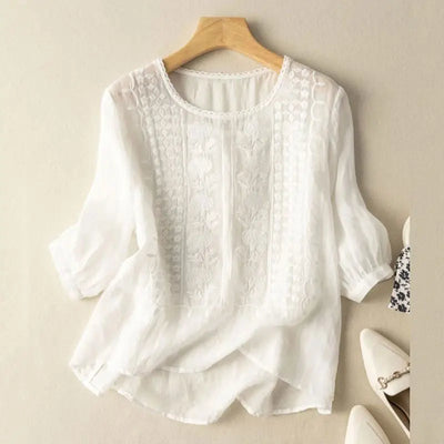 Ivy – Embroidered Relaxed Linen Blouse