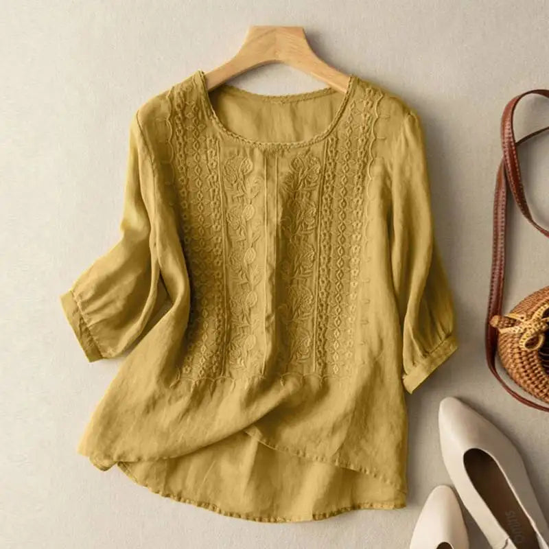 Ivy – Embroidered Relaxed Linen Blouse